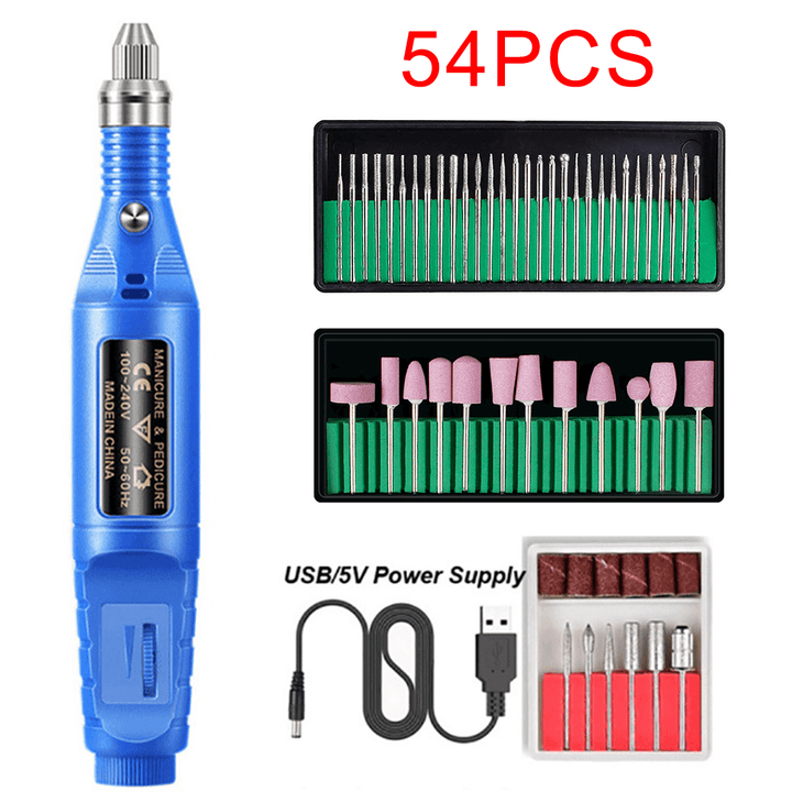 54PCS Electric Polishing Pen Nail Drill Machine USB Adjustable Speed Nail Art Tool - MRSLM