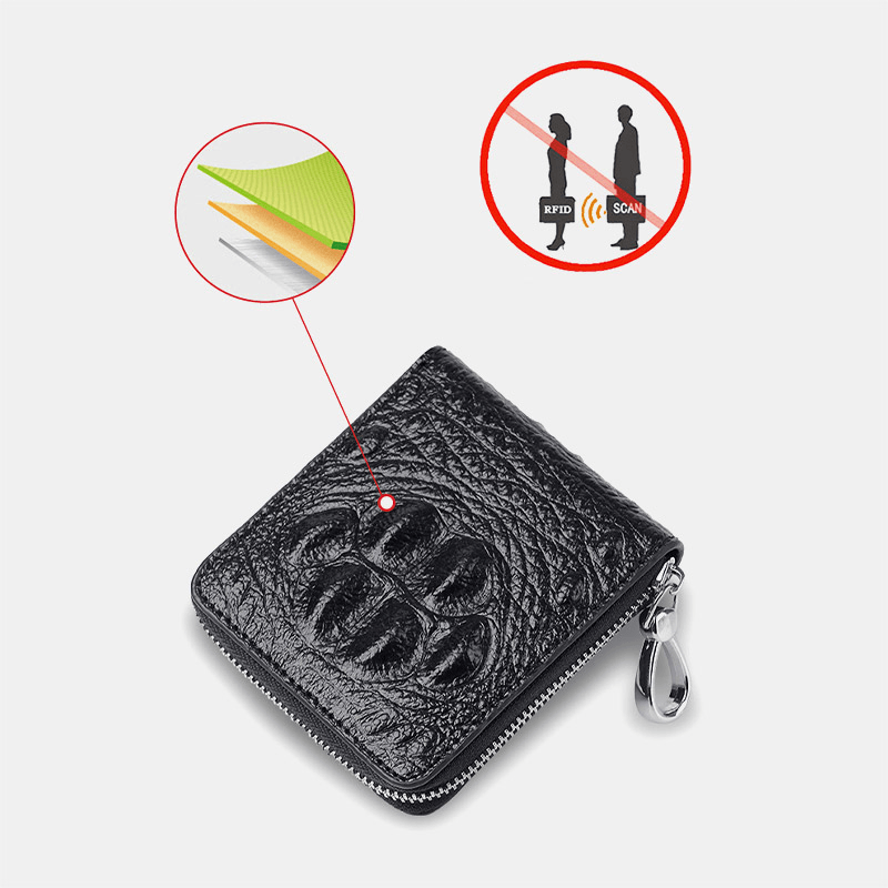 Men Cowhide Bifold Short Alligator Print Wallet RRFID Anti-Magnetic 6 Card Slot Card Holder Money Clip Driver'S License Wallet - MRSLM