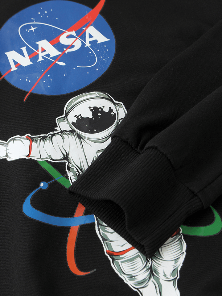 Mens Astronaut Letter Printing Cotton Crew Neck Casual Sweatshirts - MRSLM