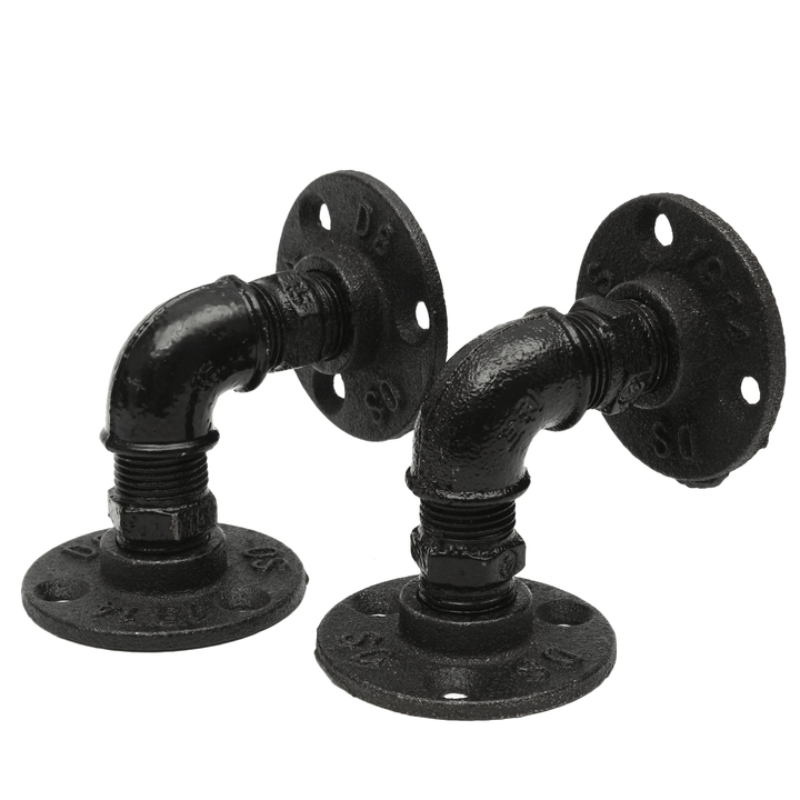 2Pcs Vintage Retro Black Iron Industrial Pipe Shelf Bracket Home Decoration Storage Holders - MRSLM