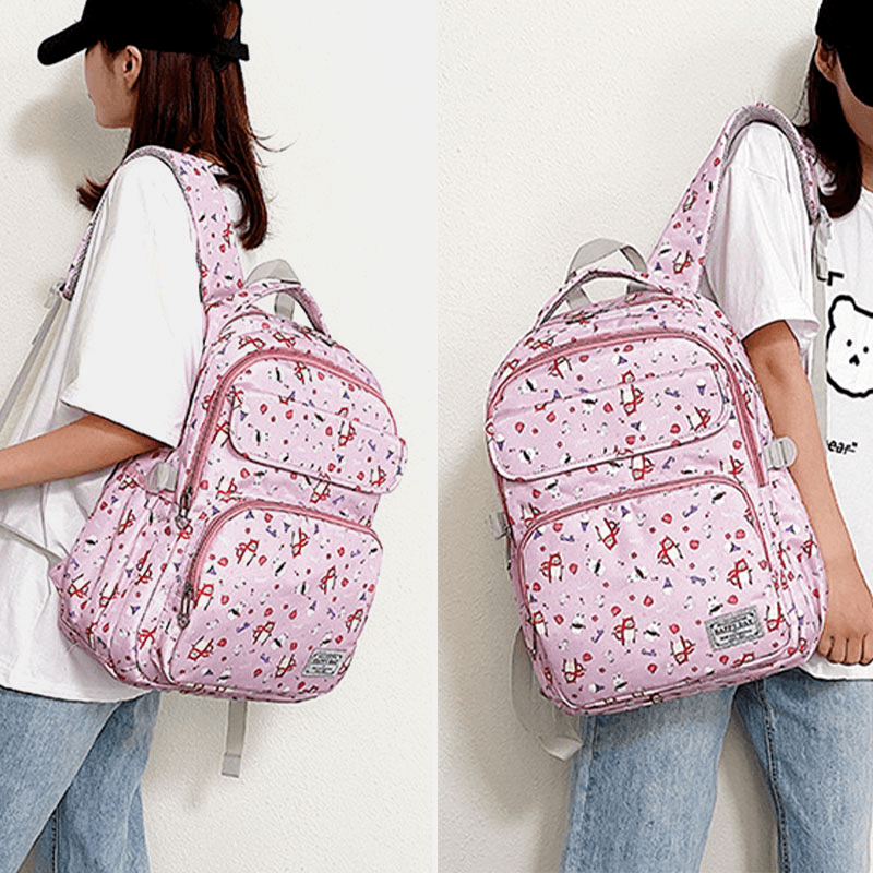 Women Waterproof Large Capacity Print Nylon Casual Backpack - MRSLM