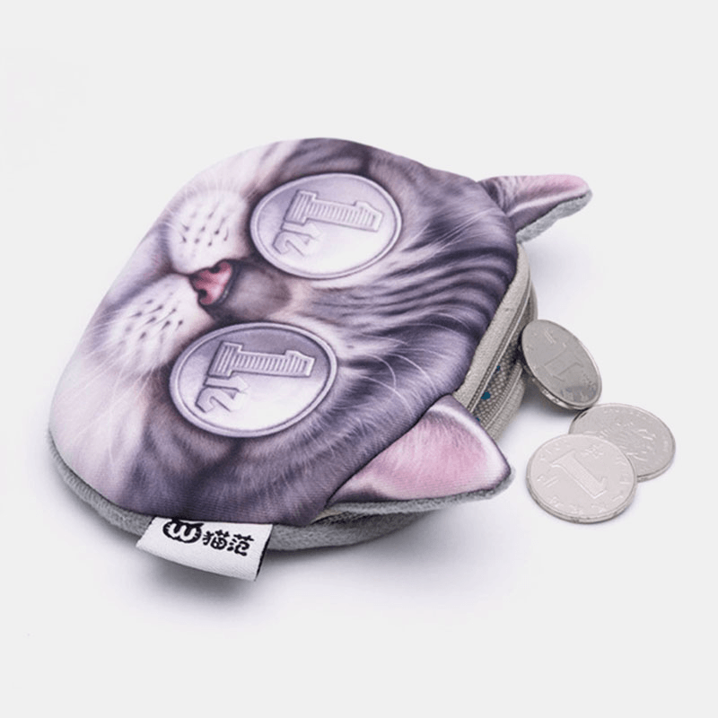 Women Cartoon 3D Cat Head Personality Cute Small Storage Bag Coin Bag - MRSLM