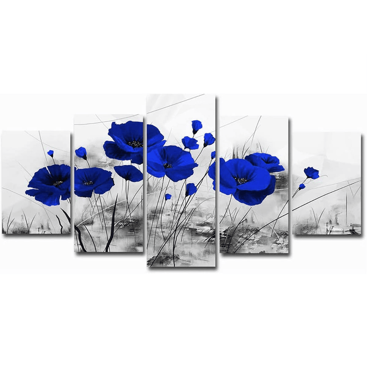 5Pcs Modern Wall Canvas Painting Red Blue Purple Ink Poppy Flower Home Decoration - MRSLM