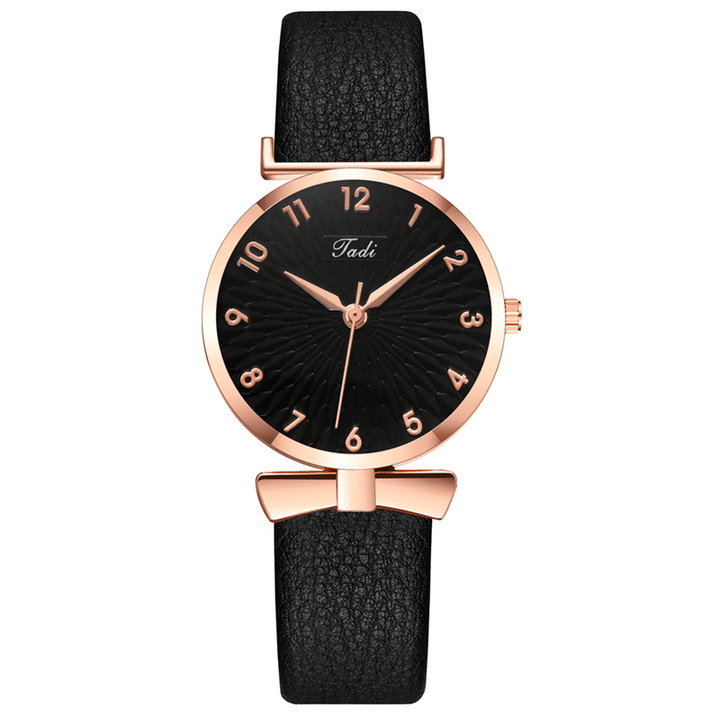 Business Elegant Women Watch Leather Band Petal Gradient Pattern Dial Adjustable Clasp Quartz Watch - MRSLM