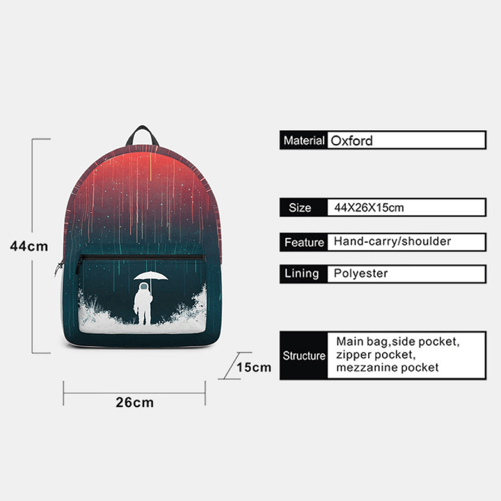 Unisex Oxford Space Astronaut and Meteor Shower Pattern Print Casual Personality Aestheticism School Bag Backpack - MRSLM