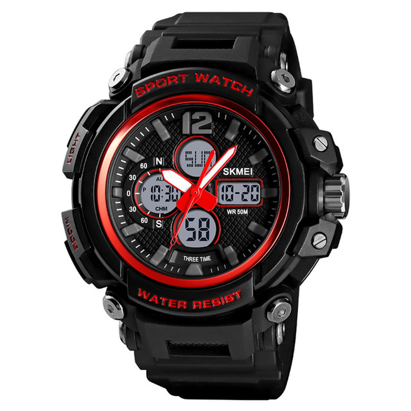 SKMEI 1498 Luminous 5ATM 3Time Multi-Function Outdoor Men Watch Dual Display Digital Watch - MRSLM