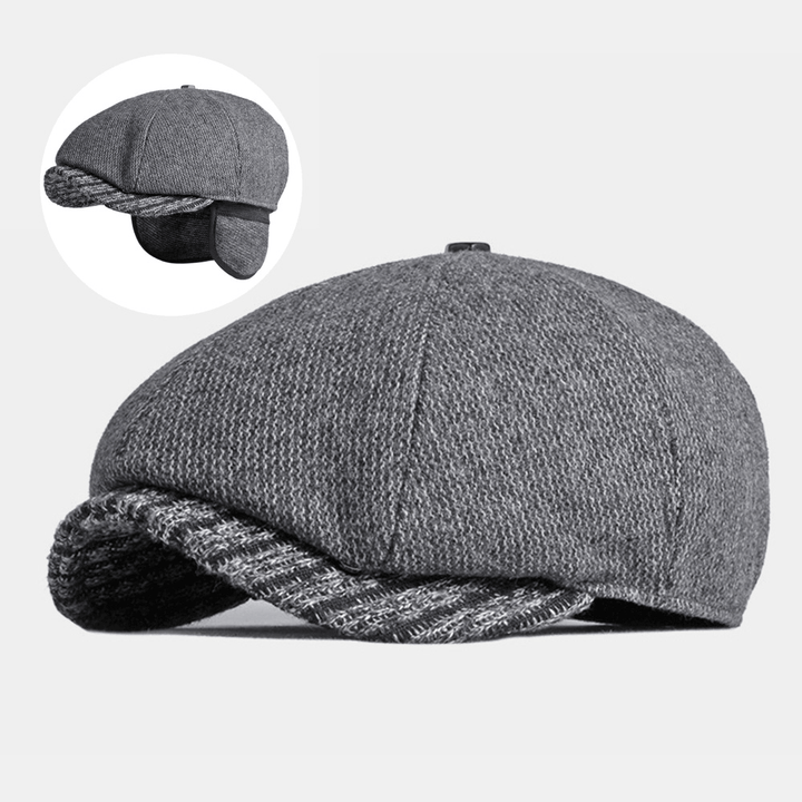 Men Woolen Thicken Warm Octagonal Hat British Fashion Ear Protection Earmuffs Windproof Newsboy Hat Flat Hat - MRSLM