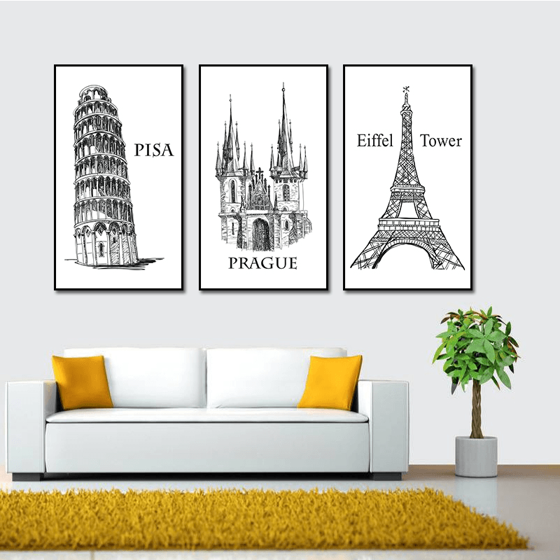 Miico ALTB-A Hand Painted Three Combination Decorative Paintings Architecture Wall Art for Home Decoration - MRSLM