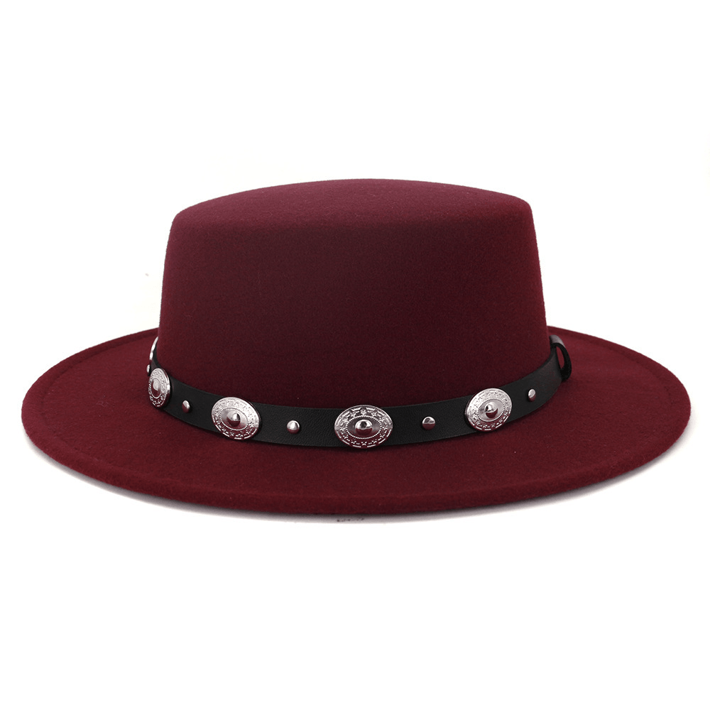 Simple Casual Warm Woolen All-Match British Fashion Metal Buckle Jazz Hat - MRSLM