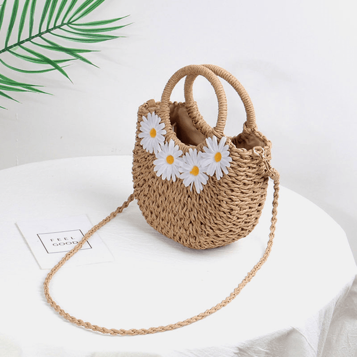 Women Daisy Travel Summer Beach Straw Handbag Crossbody Bag Shoulder Bag - MRSLM