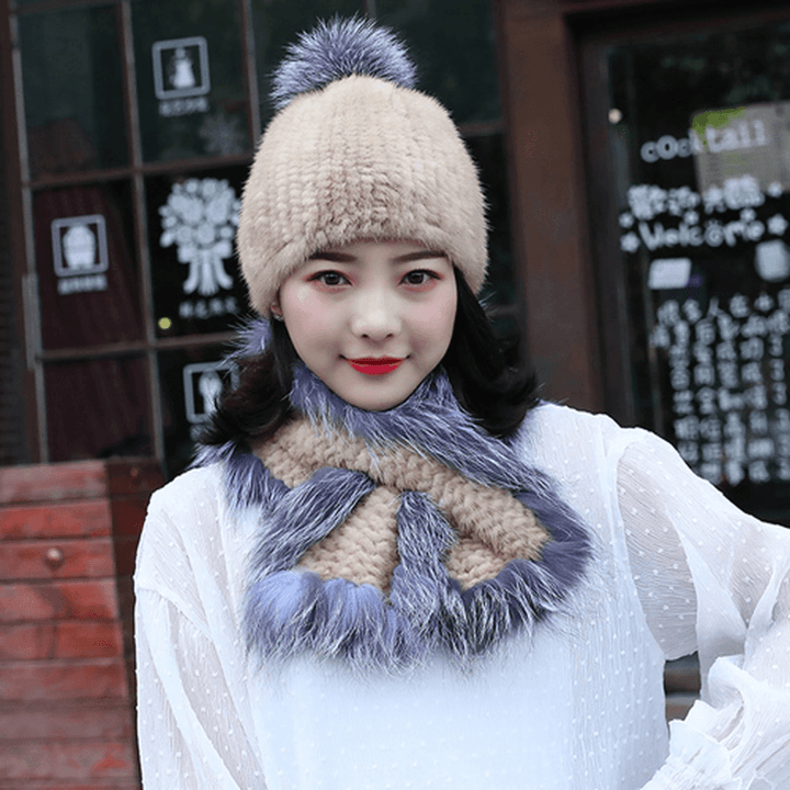 Women'S Warmth Fashion Mink Hat Scarf Thickening - MRSLM