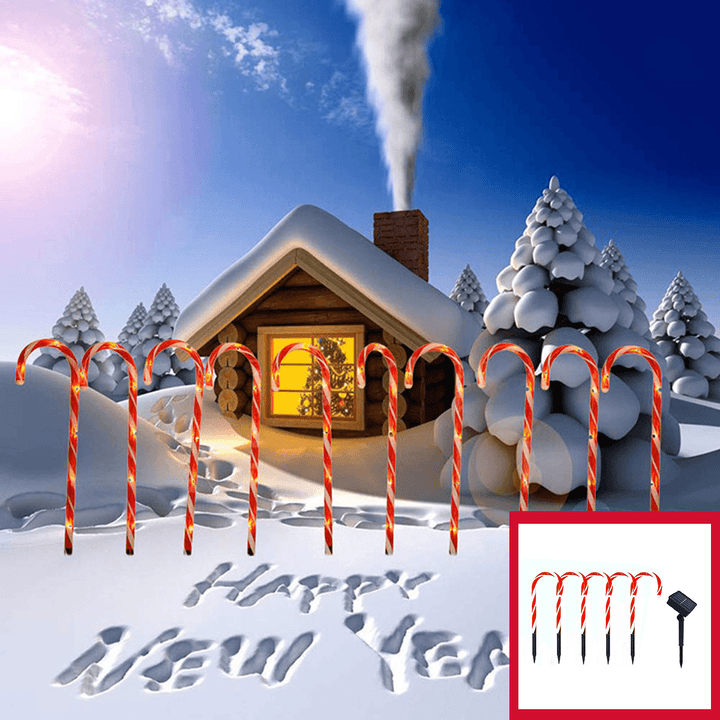 2020 Christmas Candy Cane Crutch String Lights Solar Powered LED Garland Path Landscape Light Lawn for Outdoor Wedding Decoration - MRSLM