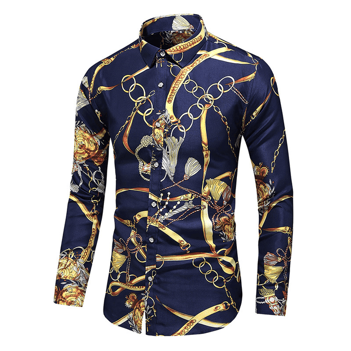 Fashion Simple Men'S Printed Long-Sleeved Shirt - MRSLM