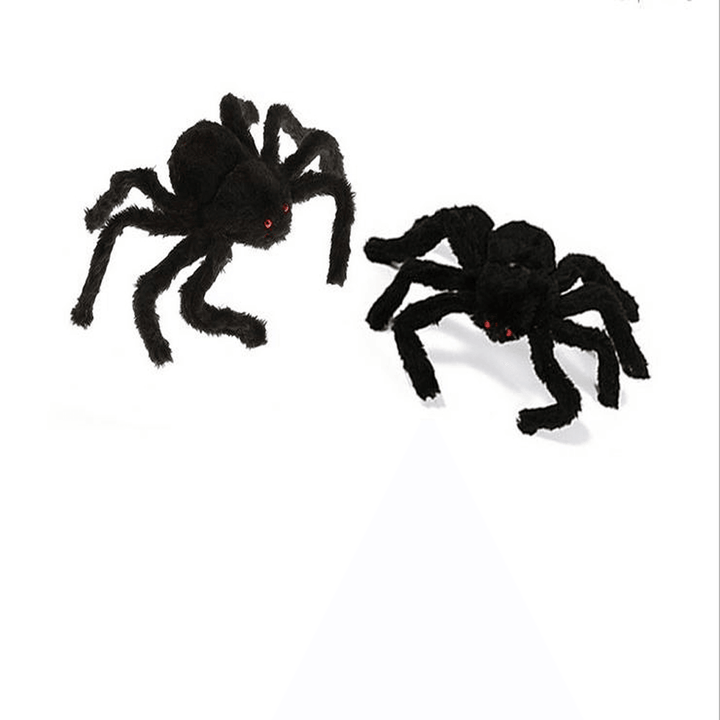 Halloween Black Plush Giant Spider Realistic Hairy Spider Haunted House Prop Halloween Party Scary Decoration - MRSLM