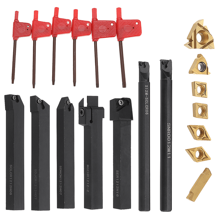 Machifit 7Pcs 12Mm Shank Lathe Boring Bar Turning Tool Holder Set with Carbide Inserts - MRSLM