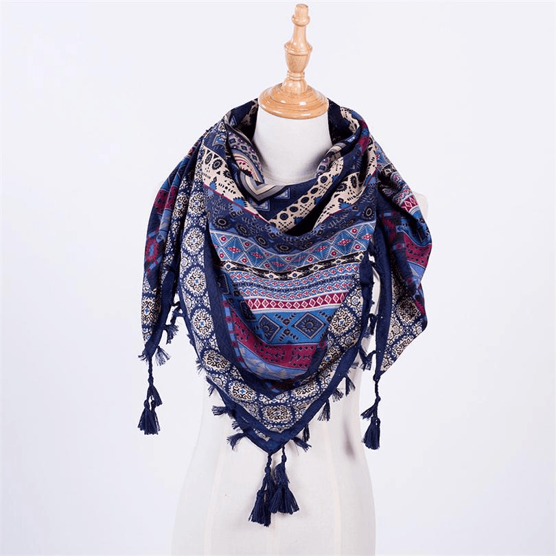 Ethnic Style Fringed Scarf Jacquard Square Scarf - MRSLM