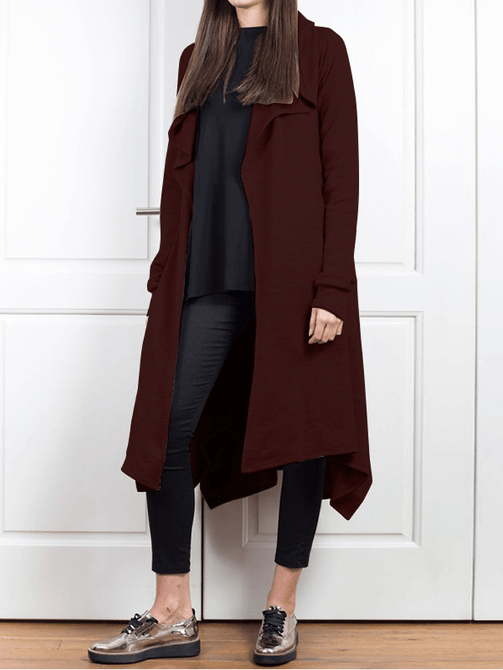 Solid Color Open Front Irregular Hem Hooded Cardigans - MRSLM