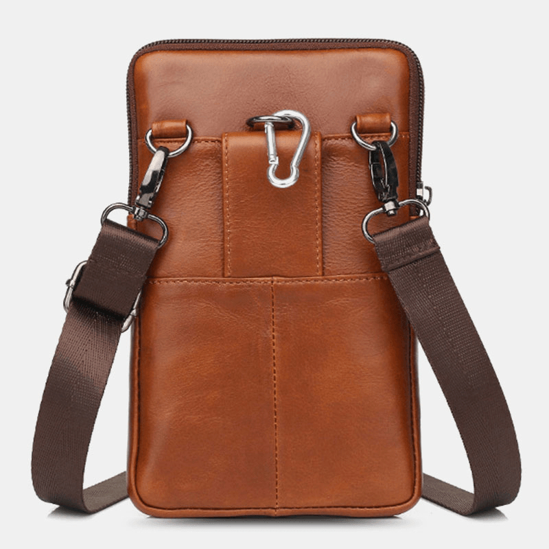 Men Genuine Leather Cowhide Vintage Business 6.5 Inch Phone Bag Crossbody Bag Waist Bag Sling Bag - MRSLM