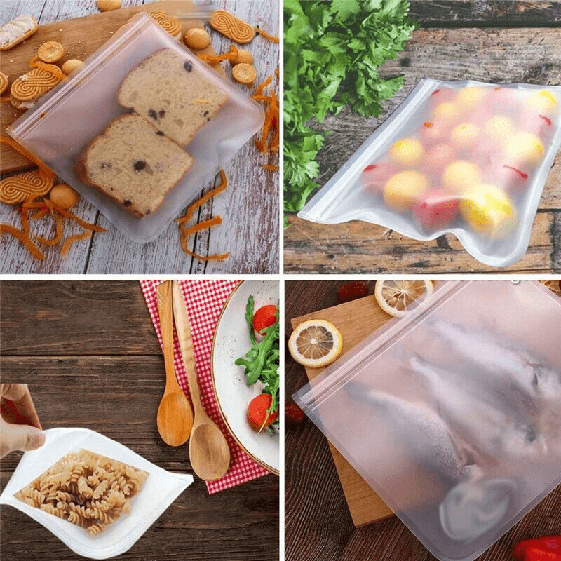 10Pcs Multifunction Home Reusable Silicone Food Storage Bags Food Grade Preservation Freezer Bags Ziplock Leakproof Fruits Vegetable Bag Kitchen Organizer Vacuum Sealing Bag - MRSLM