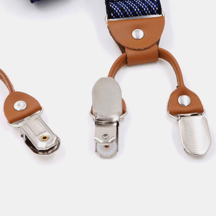 Men Rhombus Pattern 115Cm Hook Buckle Braces Suspenders High Elastic Adjustable 6 Clip Belt Strap - MRSLM