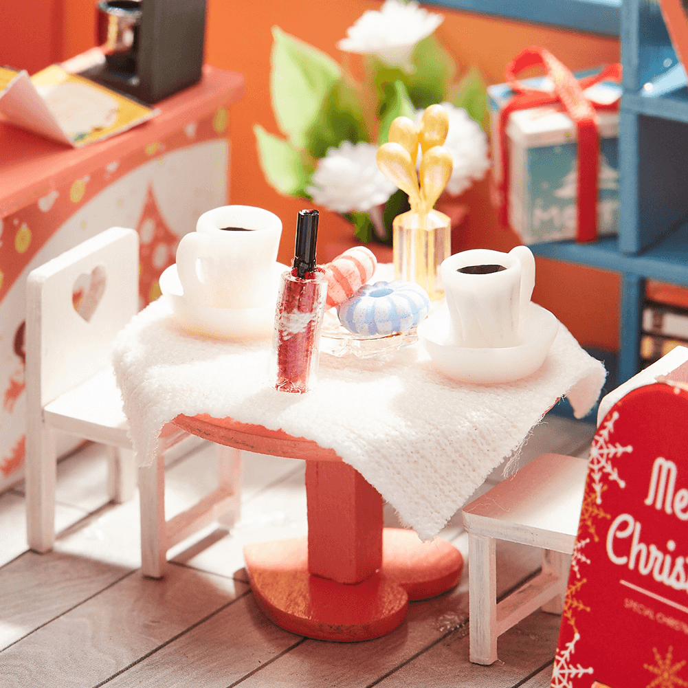 Iiecreate K-046 DIY Assembled Luoqi Coffee Cabin Doll House Christmas Gifts Model Toy - MRSLM