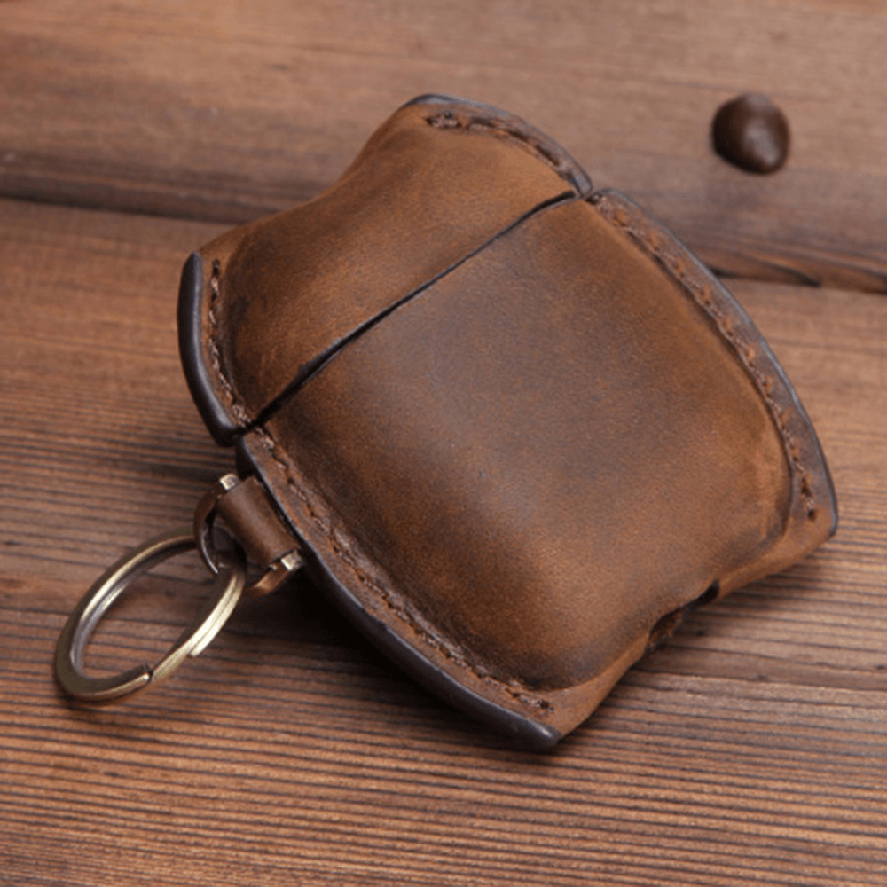 Men Genuine Leather Retro Crazy Horse Leather Bluetooth Headset Holster Headset Set Earphone Storage Case - MRSLM