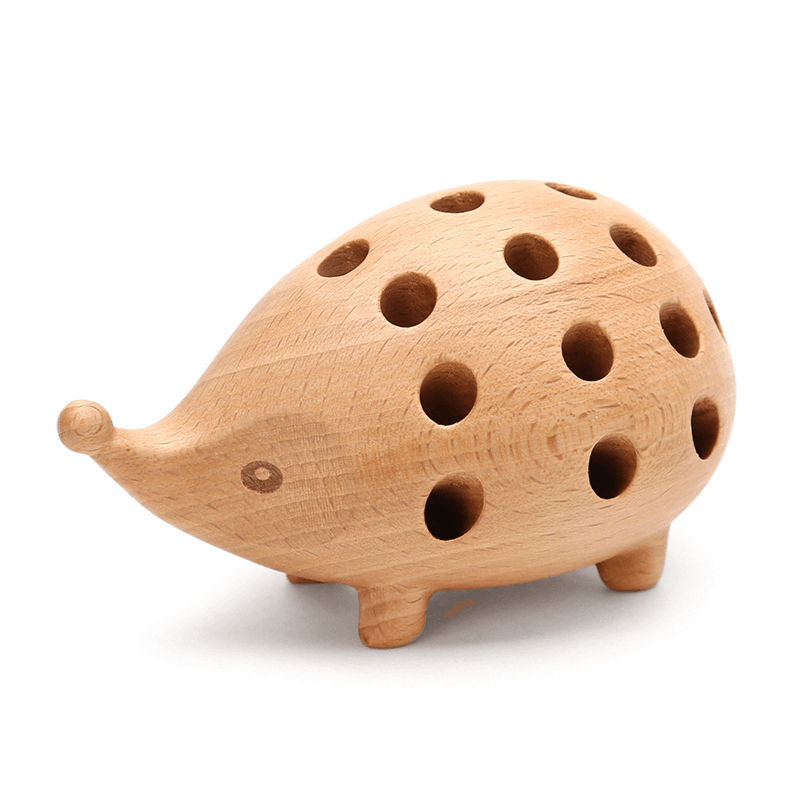 Solid Wood Hedgehog Pen Holder Obliquely Inserted Wooden Animal Pen Holder - MRSLM