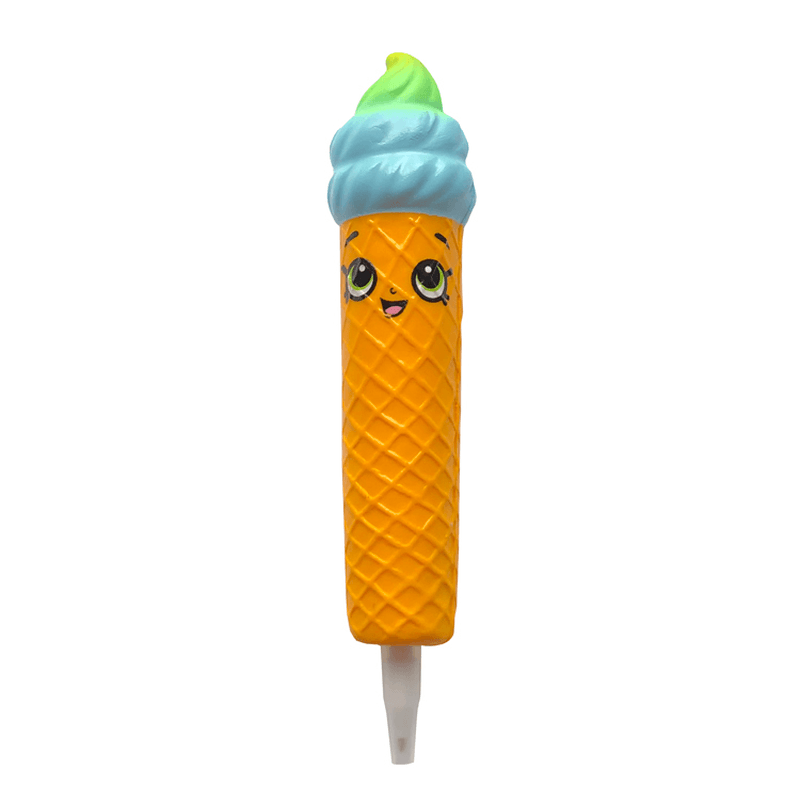 Squishy Pen Cap Smile Face Ice Cream Cone Slow Rising Jumbo with Pen Stress Relief Toys Student Office Gift - MRSLM