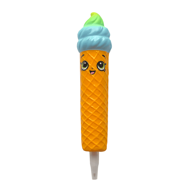 Squishy Pen Cap Smile Face Ice Cream Cone Slow Rising Jumbo with Pen Stress Relief Toys Student Office Gift - MRSLM