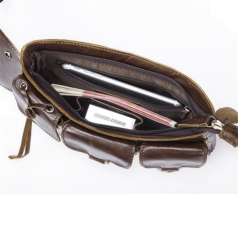 Men Vintage Genuine Leather Waist Bag Durable Retro Crossbody Bag - MRSLM