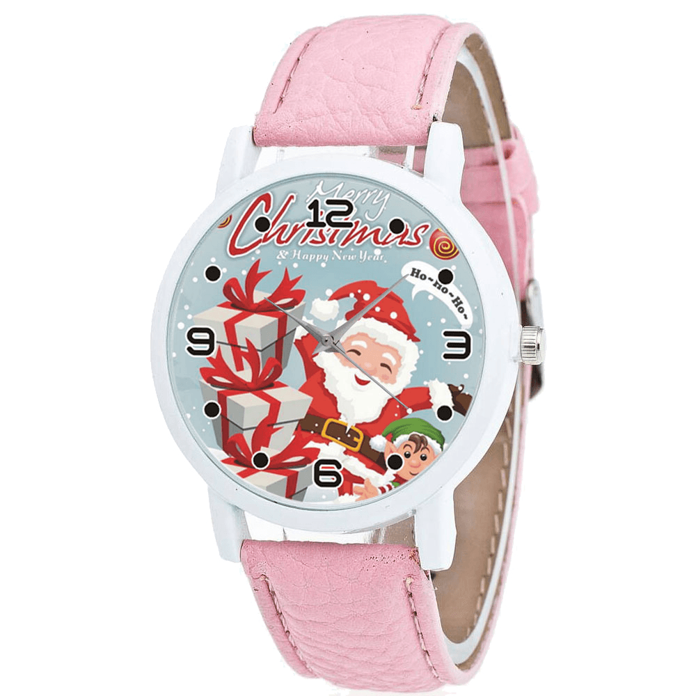 Fashion Christmas Santa Claus with Gift Pattern Cute Watch Leather Strap Men Women Quartxz Watch - MRSLM