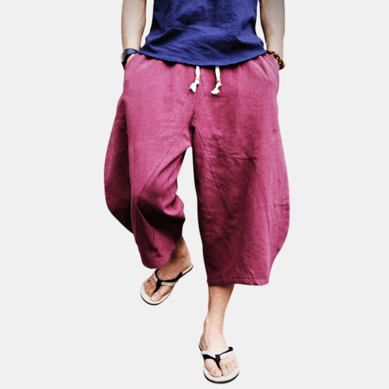 Mens Vintage Chinese Style Linen Casual Loose Baggy Pants - MRSLM