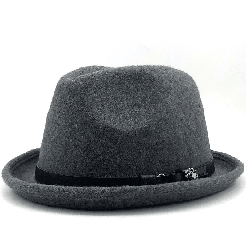 Top Hat Belt Buckle Black Woolen Hat Male British Jazz Hat Imitation Wool - MRSLM