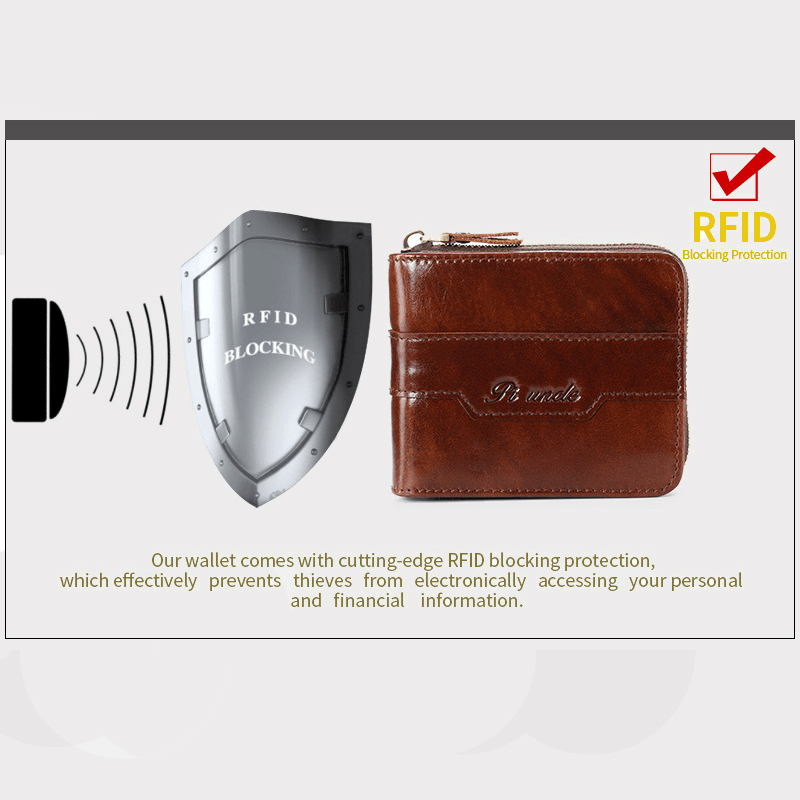 Men Genuine Leather Vintage RFID Blocking Card Holder Zipper Coin Wallet - MRSLM