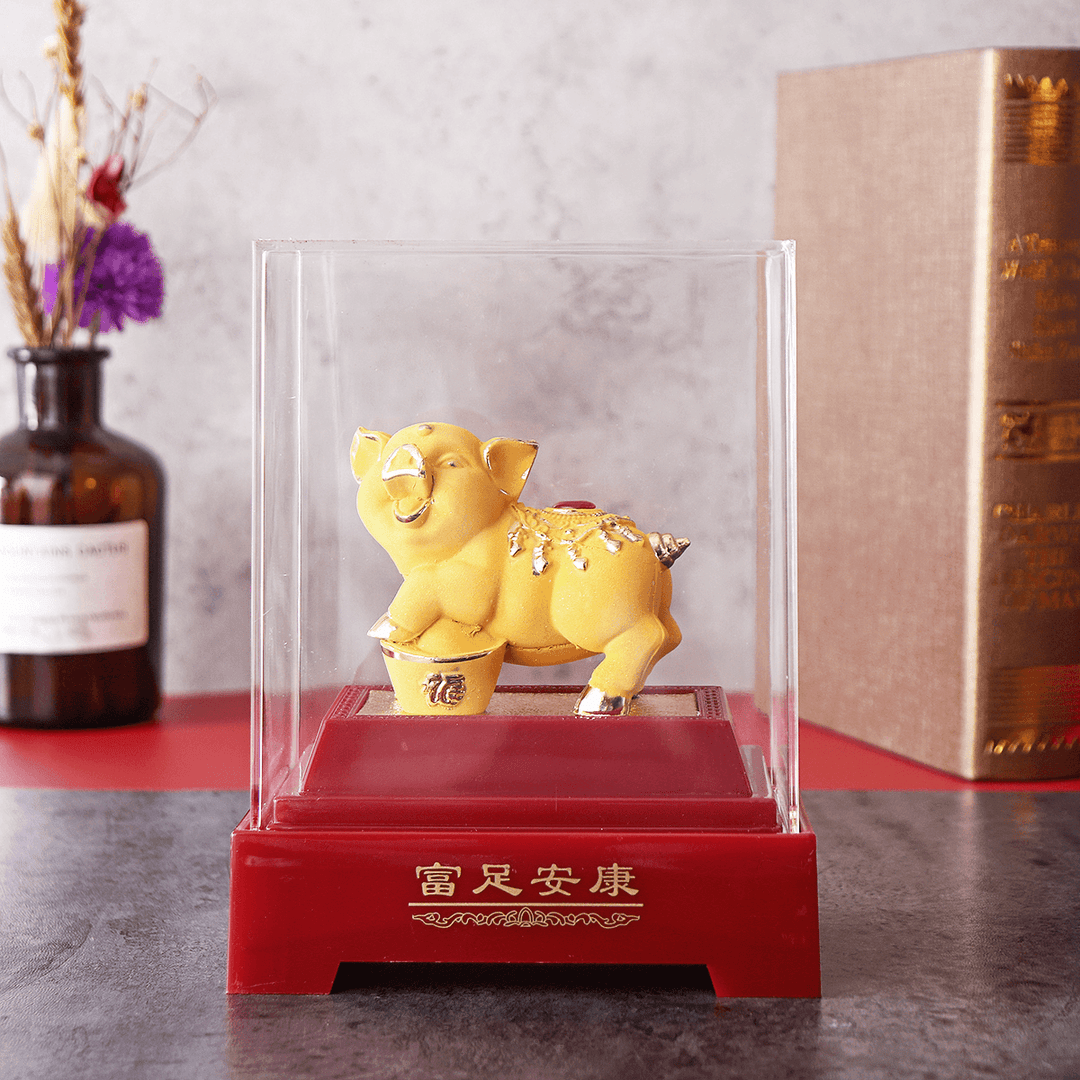 2019 Chinese Zodiac Gold Pig Money Wealth Statue Office Home Decorations Ornament Gift - MRSLM