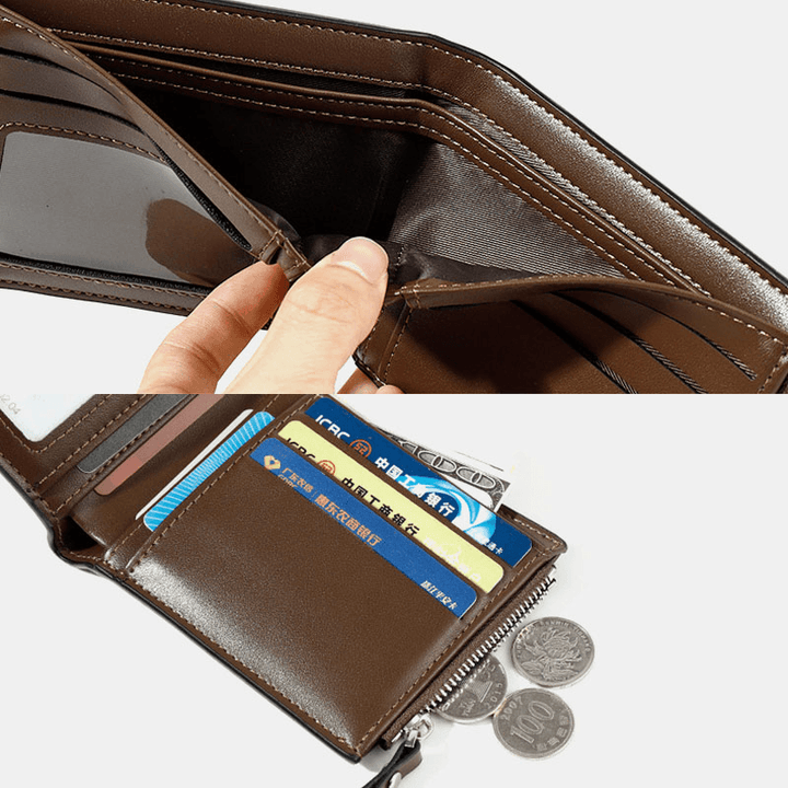 Men Faux Leather Thin Wallet Card Holder Zipper Coin Bag - MRSLM