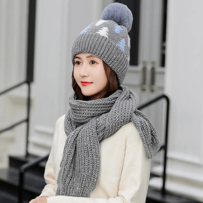 Thickening Christmas Wool Hat Wool Knit Hat Scarf Set - MRSLM