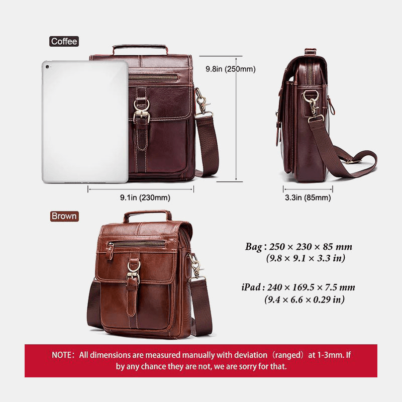 Men Genuine Leather Cowhide Retro Multi-Pockets Multi-Layers Crossbody Bag - MRSLM