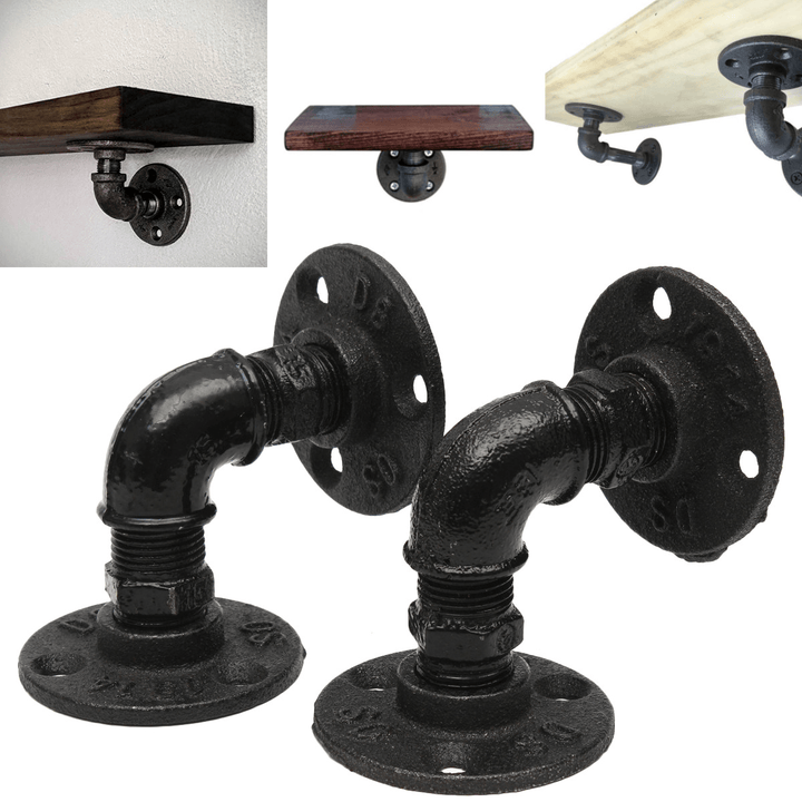 2Pcs Vintage Retro Black Iron Industrial Pipe Shelf Bracket Home Decoration Storage Holders - MRSLM