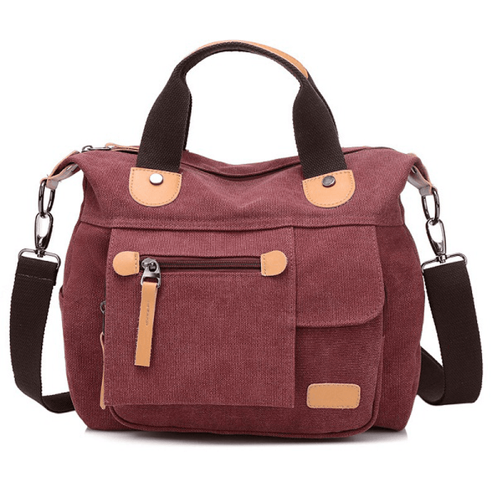 Women Canvas Casual Large Capacity Functional Multi Pocket Handbag Shoulder Bag Crossbody Bag - MRSLM