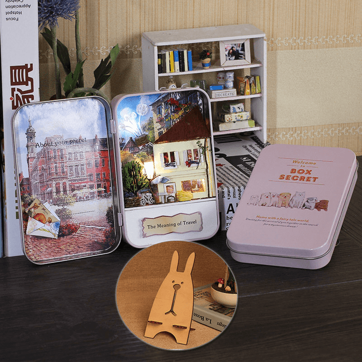 Iiecreate DIY Tin Box Secret Dollhouse with Light T-002 T-003 T-004 T-005 Gift Home Office Decor - MRSLM