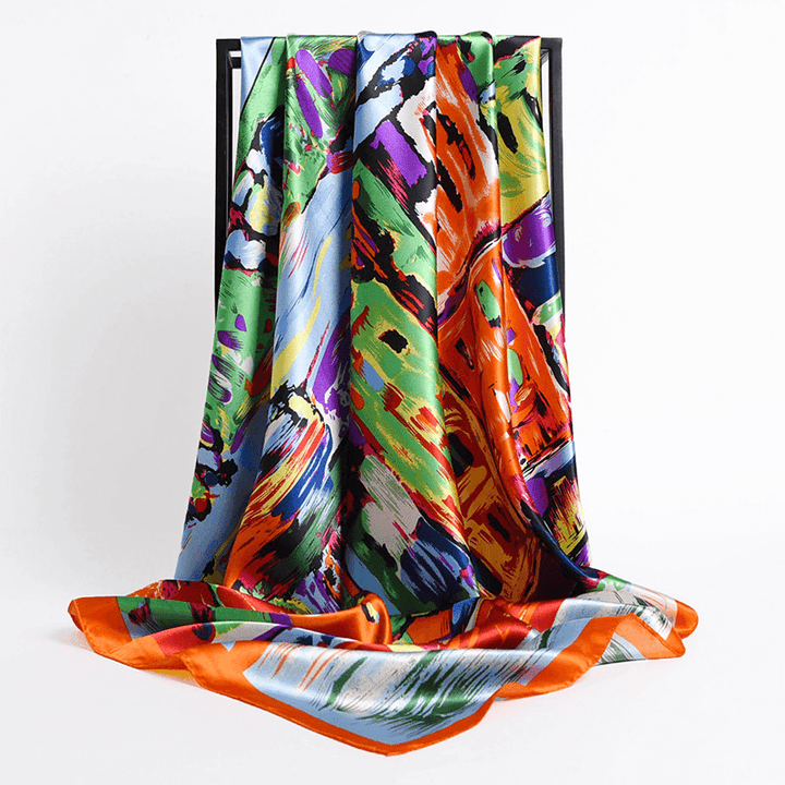 Fashion Retro Folding Fan 90Cm Simulation Silk Satin Scarf Headscarf for Ladies - MRSLM