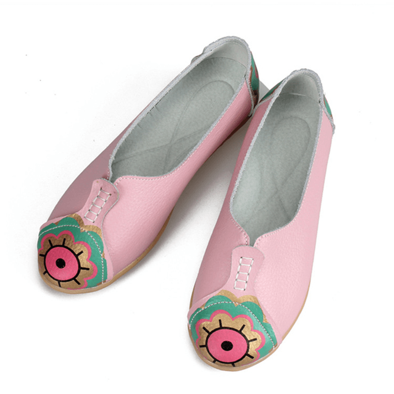 Sun Eye Flower Pattern Soft Leather Slip-Ons Lazy Driving Flat Loafers - MRSLM