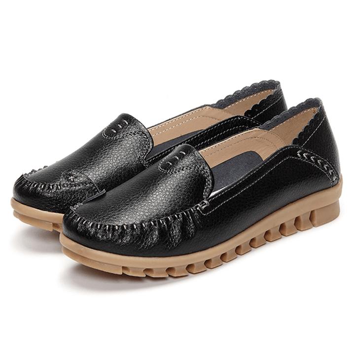 Soft Rubber Sole round Toe Pure Color Slip on Flat Loafers - MRSLM