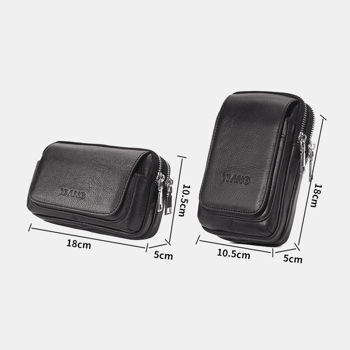 Men Genuine Leather Retro Multi-Carry Mini Phone Bag Card Holder Bag Waist Bag Crossbody Bag - MRSLM