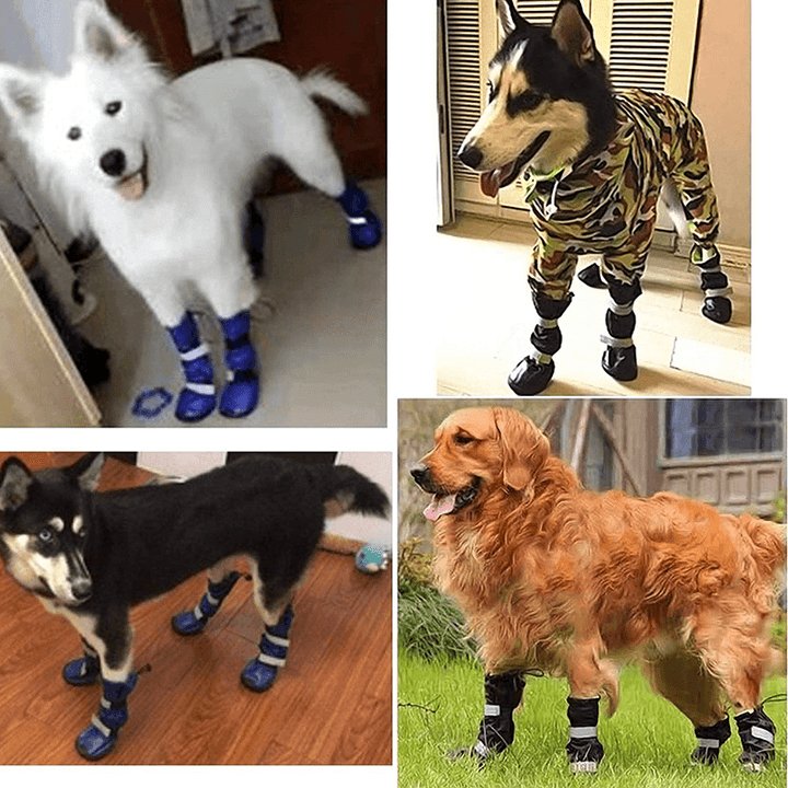 4Pcs Dog Rain Snow Boot Waterproof Anti-Slip Winter Pet Dog Shoes Rain Snow Boots Footwear Thick Warm Dog Socks Reflective - MRSLM