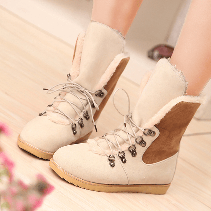 US Size 5-12 Winter Women Flat Boots Keep Warm Casual Lace up Snow Boots - MRSLM