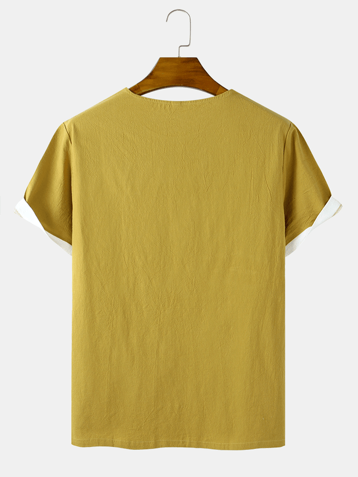 Solid Color Short Sleeve Cotton & Linen Breathable T-Shirts - MRSLM