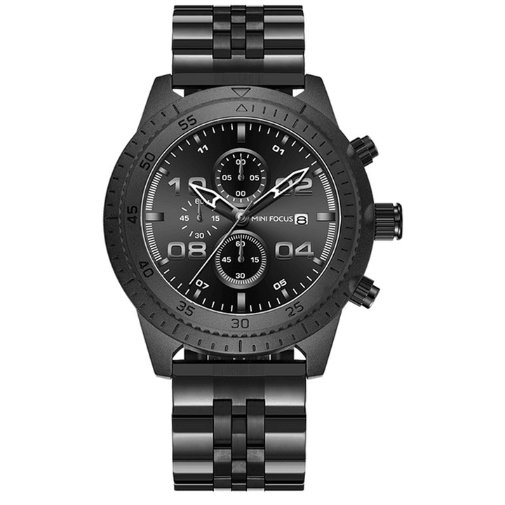 MINI FOCUS 0230G Fashion Men Watch Waterproof Chronograph Multi-Function Stainless Steel Strap Quartz Watch - MRSLM