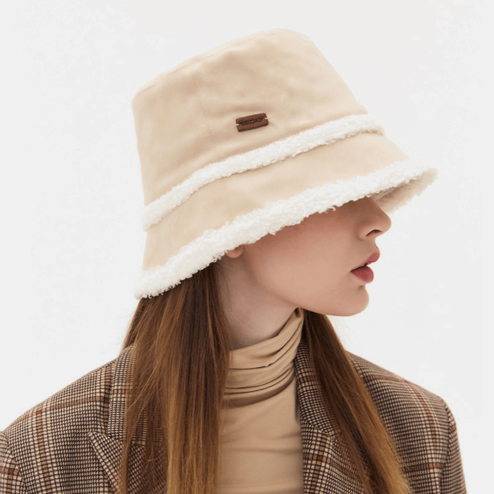 Women Suede Lamb Hair Casual Fashion Elegant Keep Warm Outdoor Bucket Hat - MRSLM